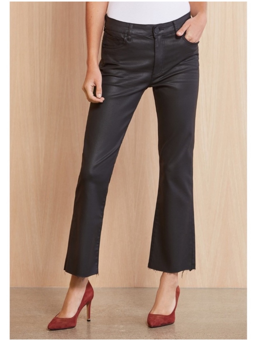 Kut From The Kloth Kelsey High Rise Ankle Flare Raw Hem Black Rocker Pants 6